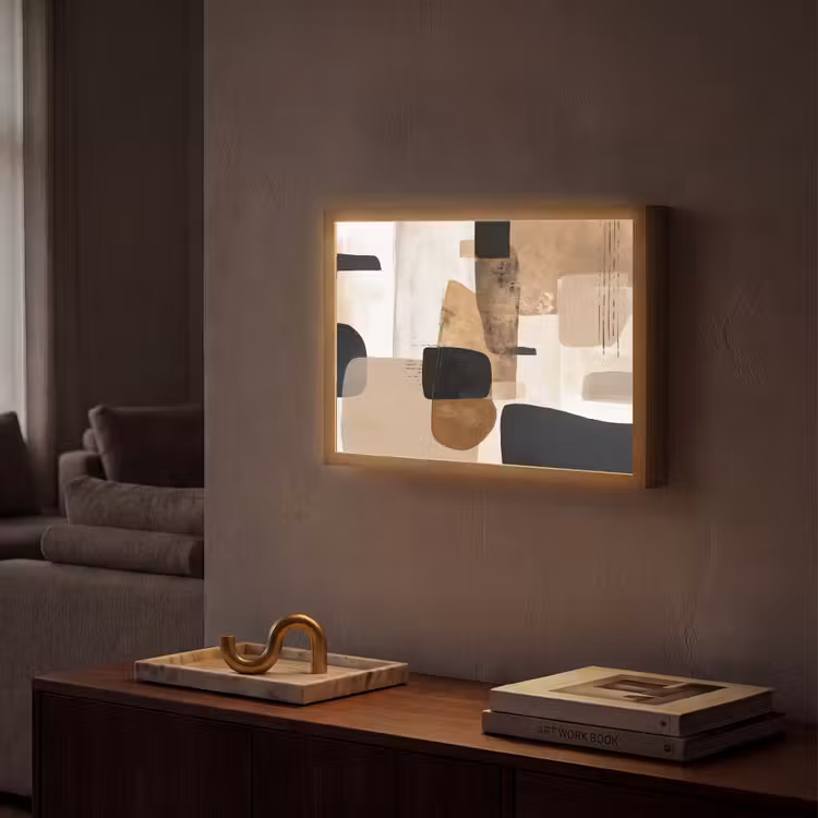 Vlakken - Abstract - Zwart - Strepen Light Box met batterij (Wandlamp) middel -sfeer1
