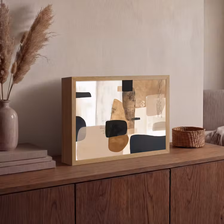 Vlakken - Abstract - Zwart - Strepen Light Box met batterij (Wandlamp) middel -sfeer2