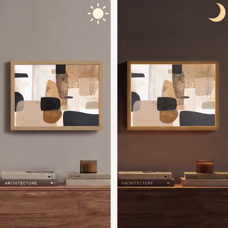 Vlakken - Abstract - Zwart - Strepen Light Box met batterij (Wandlamp) middel -sfeer3