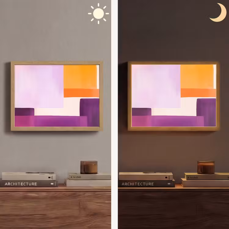 Vlakken - Abstract - Rechthoekig - Oranje Light Box met batterij (Wandlamp) middel -sfeer3