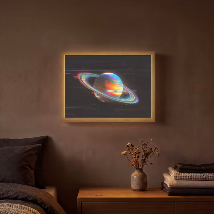 Planeet - Cirkel - Kleurrijk Light Box met batterij (Wandlamp) middel -sfeer4