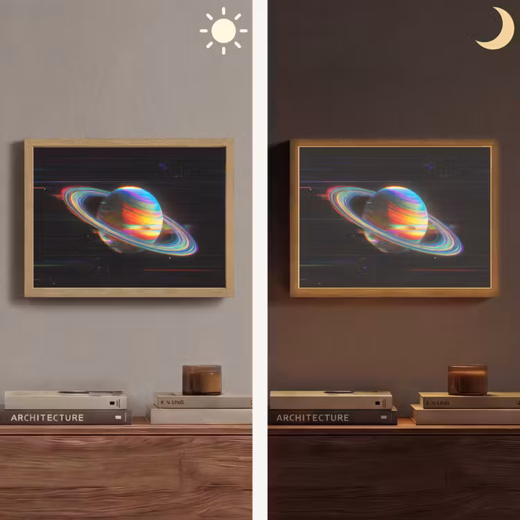 Planeet - Cirkel - Kleurrijk Light Box met batterij (Wandlamp) middel -sfeer3