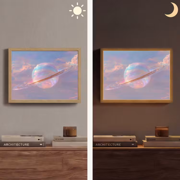 Planeet - Lucht - Wolken - Pasteltinten Light Box met batterij (Wandlamp) middel -sfeer3