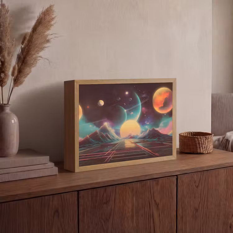 Planeten - Neon - Berglandschap - Zon Light Box met batterij (Wandlamp) middel -sfeer2