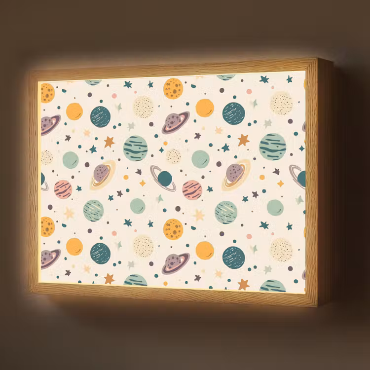 Planeten - Retro - Kleurrijk Light Box met batterij (Wandlamp) middel 907 -z3d_website