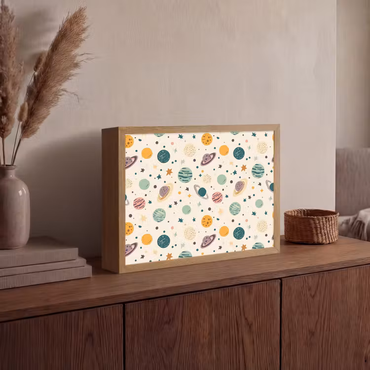 Planeten - Retro - Kleurrijk Light Box met batterij (Wandlamp) middel 907 -sfeer2