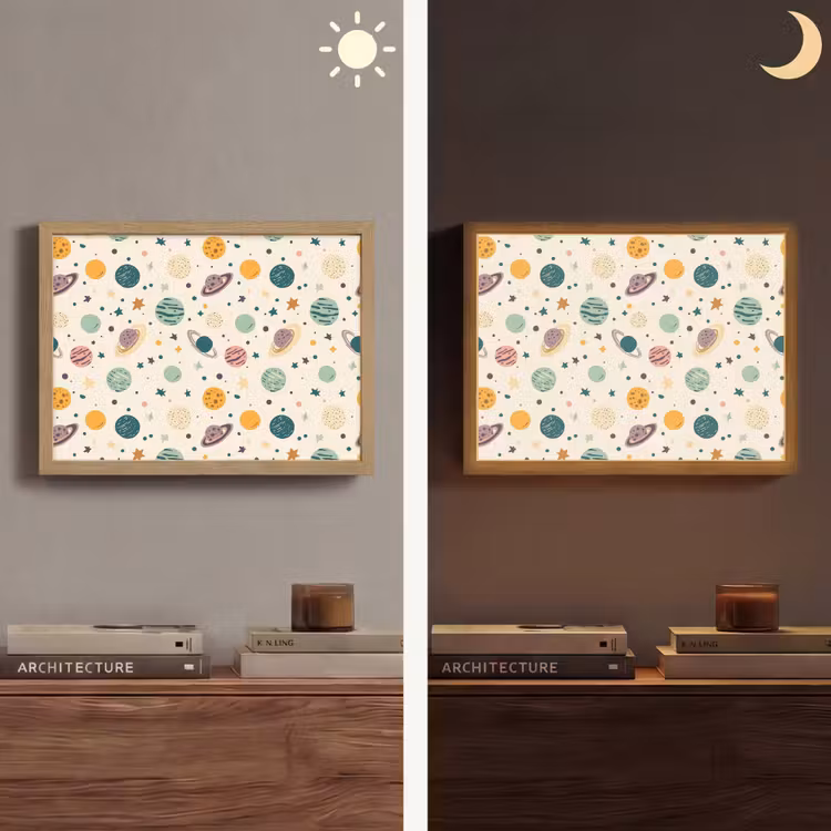 Planeten - Retro - Kleurrijk Light Box met batterij (Wandlamp) middel 907 -sfeer3