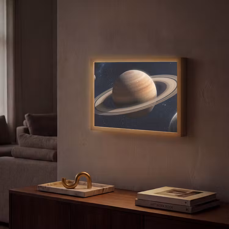 Planeten - Saturnus - Ruimte Light Box met batterij (Wandlamp) middel -sfeer1