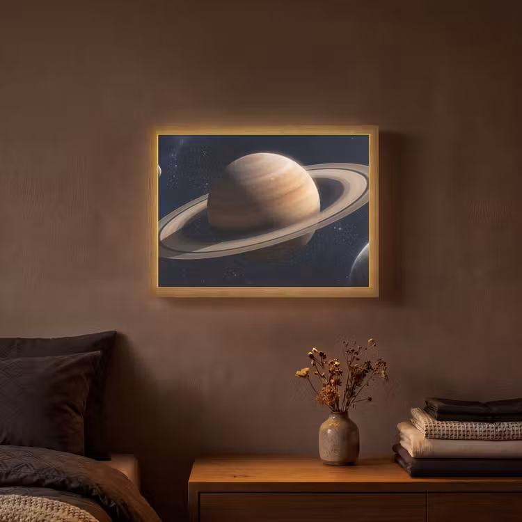 Planeten - Saturnus - Ruimte Light Box met batterij (Wandlamp) middel -sfeer4
