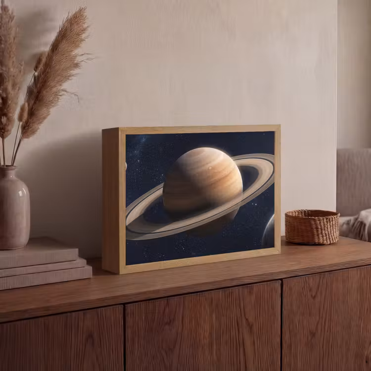 Planeten - Saturnus - Ruimte Light Box met batterij (Wandlamp) middel -sfeer2