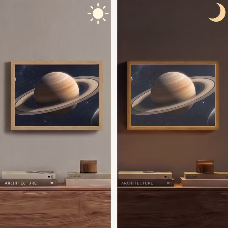 Planeten - Saturnus - Ruimte Light Box met batterij (Wandlamp) middel -sfeer3