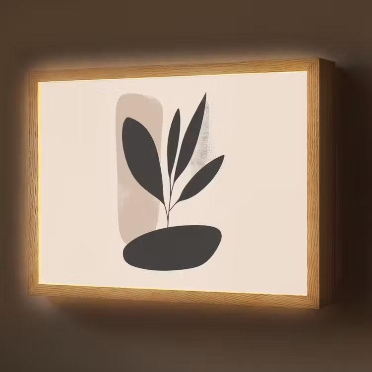 Plant - Beige - Japandi Light Box met batterij (Wandlamp) middel -z3d_website