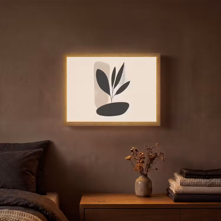 Plant - Beige - Japandi Light Box met batterij (Wandlamp) middel -sfeer4