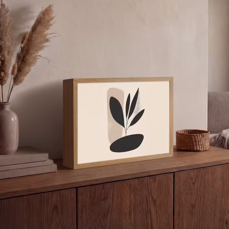 Plant - Beige - Japandi Light Box met batterij (Wandlamp) middel -sfeer2