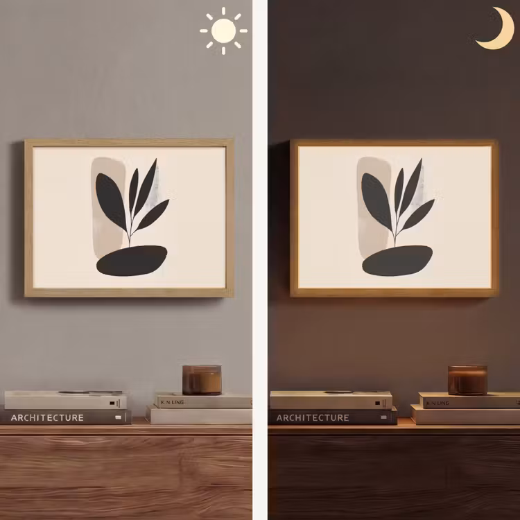 Plant - Beige - Japandi Light Box met batterij (Wandlamp) middel -sfeer3