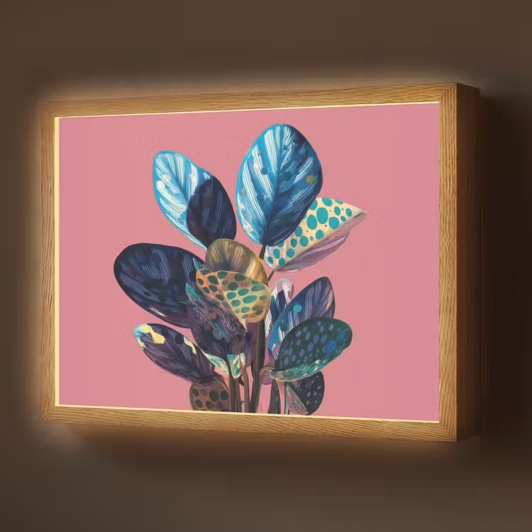 Plant - Bladeren - Stippen - Abstract Light Box met batterij (Wandlamp) middel -z3d_website