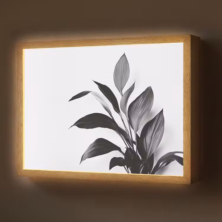 Plant - Bladeren - Minimalistisch - Zwart Light Box met batterij (Wandlamp) middel -z3d_website
