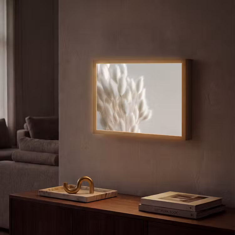 Pluimen - Beige - Minimalistisch Light Box met batterij (Wandlamp) middel -sfeer1
