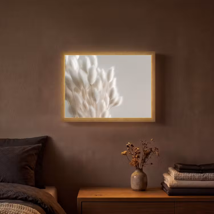 Pluimen - Beige - Minimalistisch Light Box met batterij (Wandlamp) middel -sfeer4