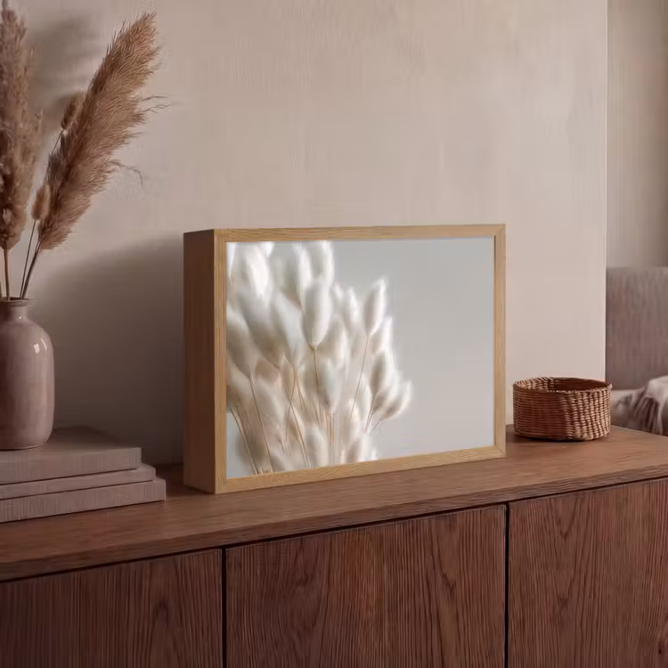 Pluimen - Beige - Minimalistisch Light Box met batterij (Wandlamp) middel -sfeer2