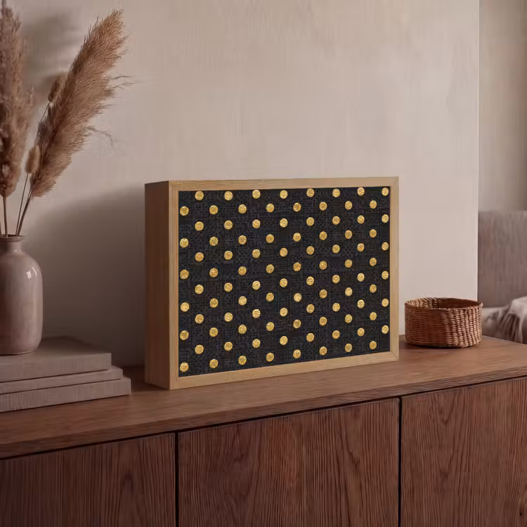 Polka Dot - Stippen - Goud - Zwart Light Box met batterij (Wandlamp) middel 907 -sfeer2