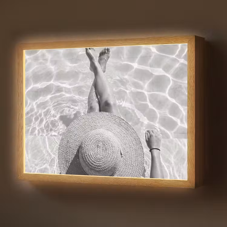 Zwembad - Hoed - Water - Zwart - Wit - Zomers Light Box met batterij (Wandlamp) middel -z3d_website