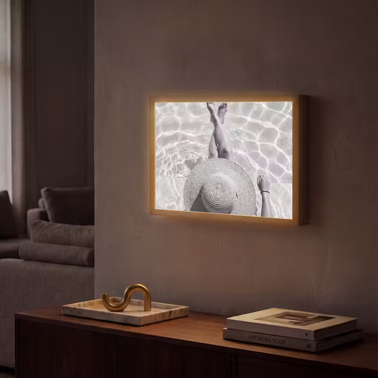 Zwembad - Hoed - Water - Zwart - Wit - Zomers Light Box met batterij (Wandlamp) middel -sfeer1