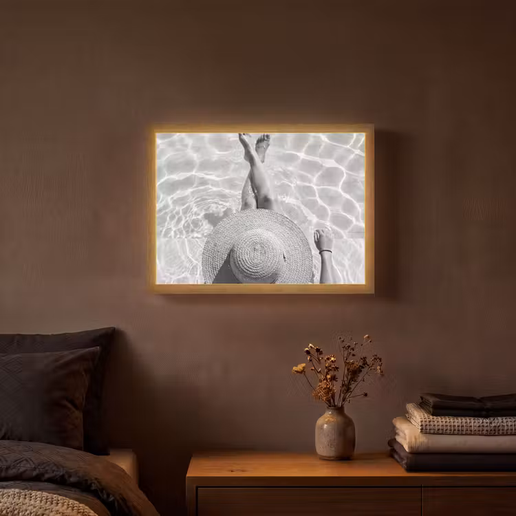 Zwembad - Hoed - Water - Zwart - Wit - Zomers Light Box met batterij (Wandlamp) middel -sfeer4