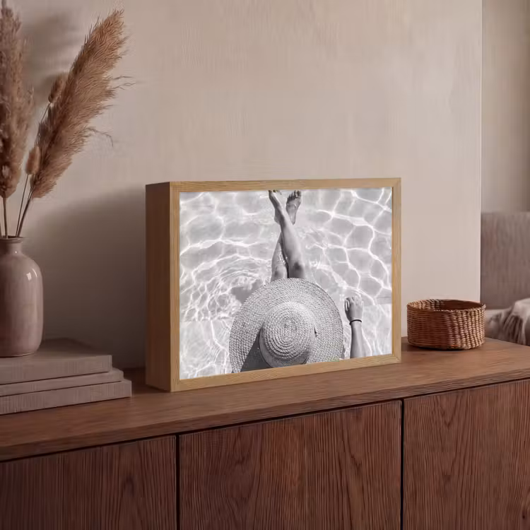 Zwembad - Hoed - Water - Zwart - Wit - Zomers Light Box met batterij (Wandlamp) middel -sfeer2