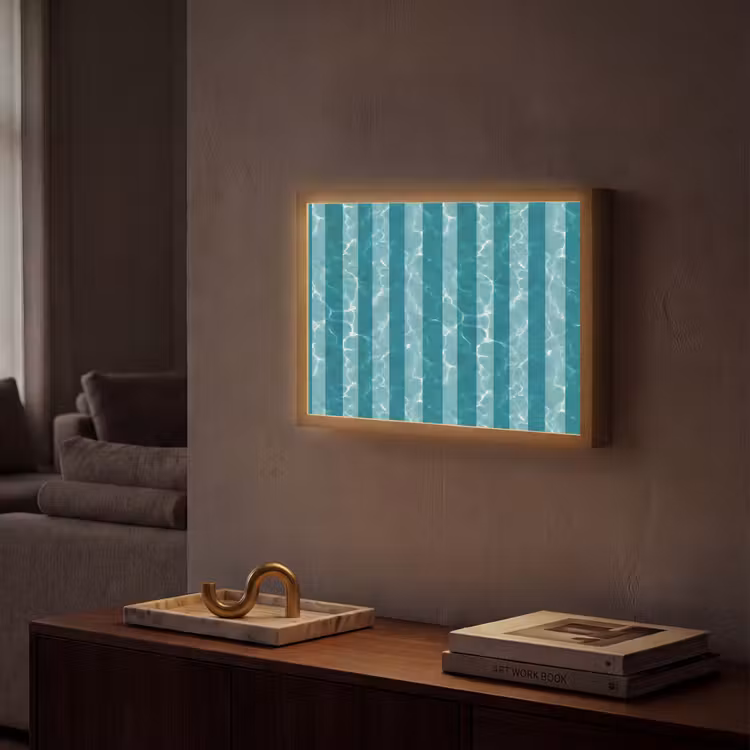 Zwembad - Strepen - Groen Light Box met batterij (Wandlamp) middel 907 -sfeer1