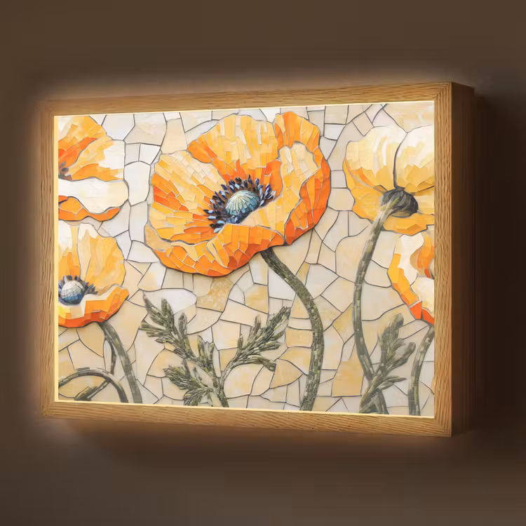 Klaprozen - Oranje - Mozaïek - Bladeren Light Box met batterij (Wandlamp) middel -z3d_website