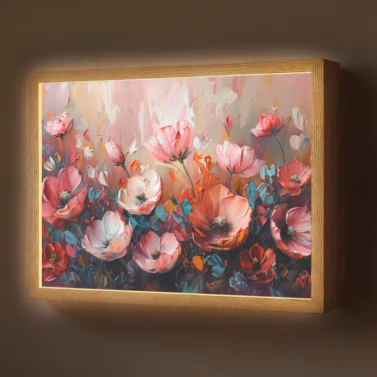 Klaprozen - Roze - Bloemen - Botanisch - Kunst Light Box met batterij (Wandlamp) middel -z3d_website