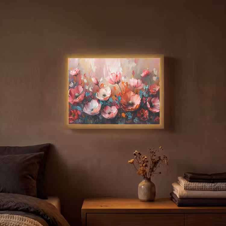 Klaprozen - Roze - Bloemen - Botanisch - Kunst Light Box met batterij (Wandlamp) middel -sfeer4