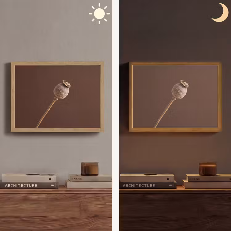 Papaverbol - Droogbloem - Bruin - Minimalistisch Light Box met batterij (Wandlamp) middel -sfeer3