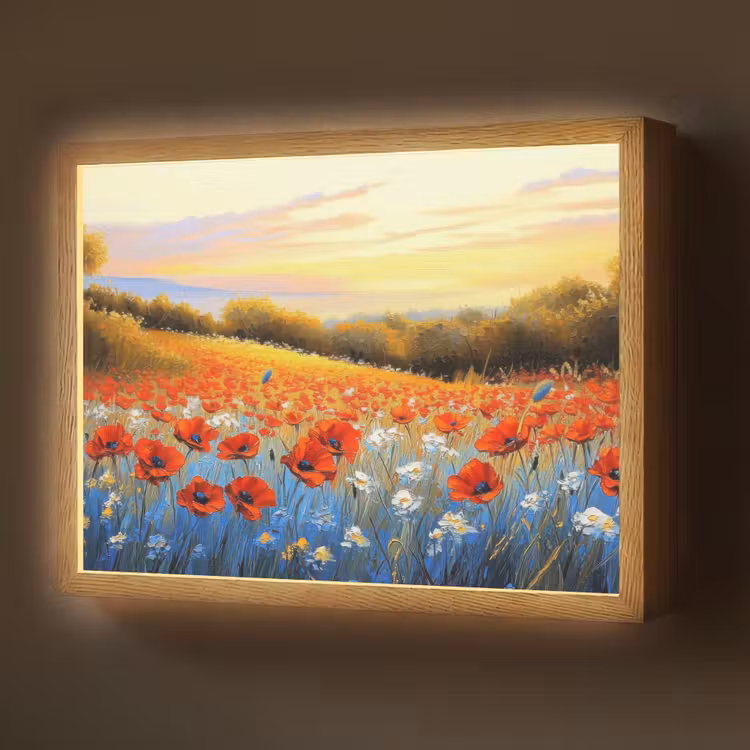 Klaproos - Bloemenveld - Kleurrijk Light Box met batterij (Wandlamp) middel -z3d_website