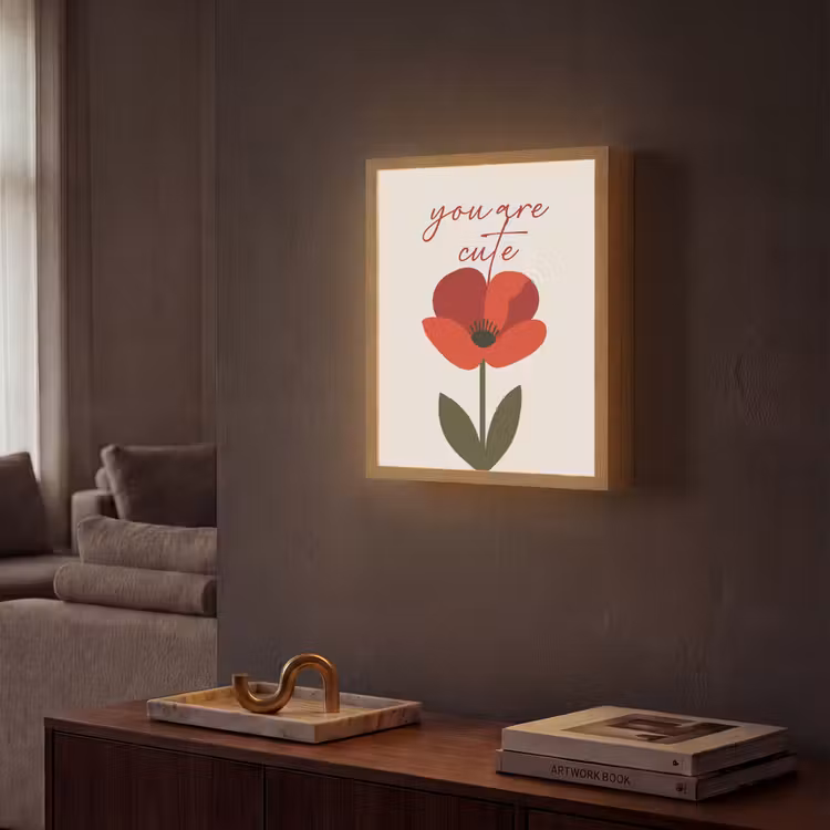 Klaproos - Bloem - Rood - Valentijn Light Box met batterij (Wandlamp) middel -sfeer1