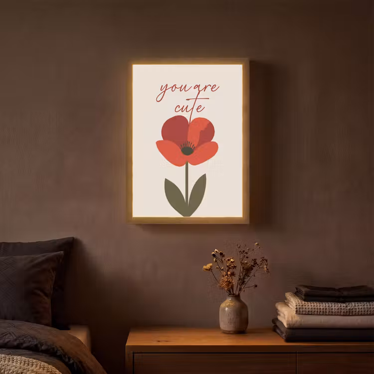 Klaproos - Bloem - Rood - Valentijn Light Box met batterij (Wandlamp) middel -sfeer4