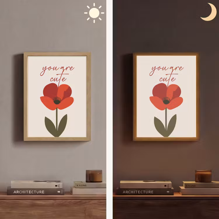 Klaproos - Bloem - Rood - Valentijn Light Box met batterij (Wandlamp) middel -sfeer3