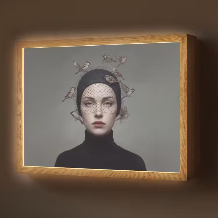 Portret - Vogels - Zwart Light Box met batterij (Wandlamp) middel -z3d_website