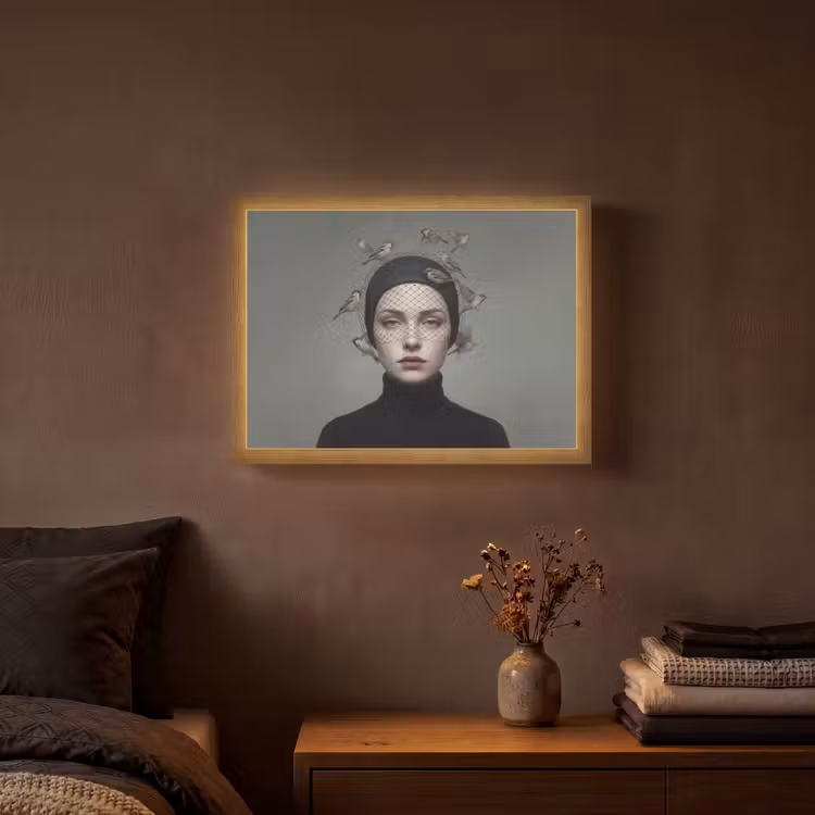 Portret - Vogels - Zwart Light Box met batterij (Wandlamp) middel -sfeer4