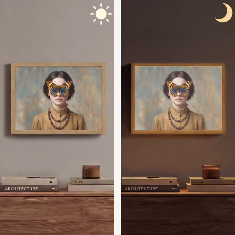 Portret - Vlinder - Kleurrijk Light Box met batterij (Wandlamp) middel -sfeer3