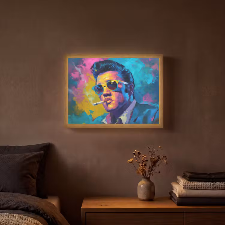 Portret - Sigaret - Kleurrijk - Bril Light Box met batterij (Wandlamp) middel -sfeer4