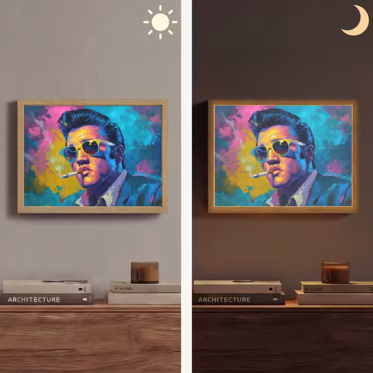 Portret - Sigaret - Kleurrijk - Bril Light Box met batterij (Wandlamp) middel -sfeer3