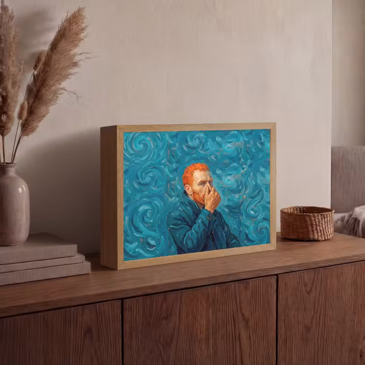 Portret - Klassiek - Blauw Light Box met batterij (Wandlamp) middel -sfeer2