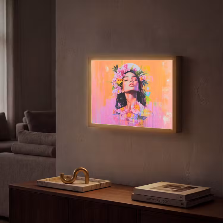 Portret - Bloemenkroon - Vrouw Light Box met batterij (Wandlamp) middel -sfeer1