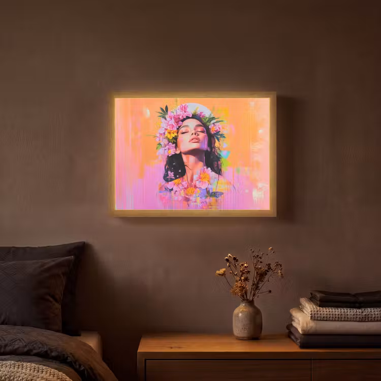 Portret - Bloemenkroon - Vrouw Light Box met batterij (Wandlamp) middel -sfeer4
