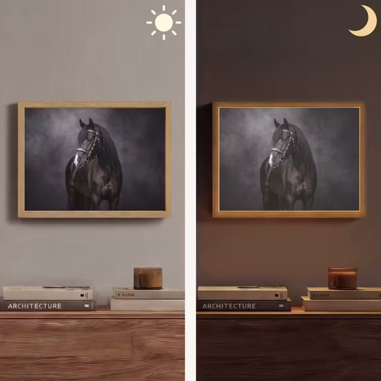 Portret - Paard - Zwart Light Box met batterij (Wandlamp) middel -sfeer3