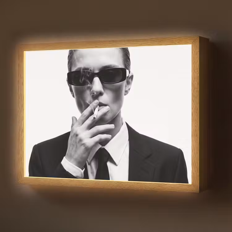 Portret - Pak - Roken - Zwart - Wit - Stoer Light Box met batterij (Wandlamp) middel -z3d_website