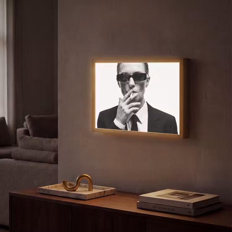 Portret - Pak - Roken - Zwart - Wit - Stoer Light Box met batterij (Wandlamp) middel -sfeer1