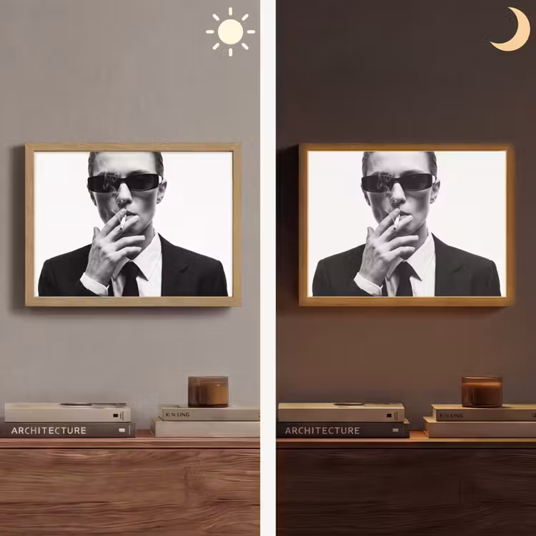 Portret - Pak - Roken - Zwart - Wit - Stoer Light Box met batterij (Wandlamp) middel -sfeer3